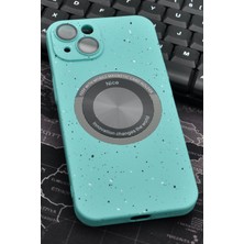 NOVKA Phone Accessories  iPhone 14 Uyumlu Mint Yeşil Benekli Desenli Ince Sert Kapak Kılıf Kamera Lens Korumalı