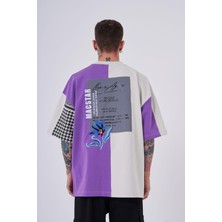 Machinist Erkek Nakkaş Levni Baskılı Oversize Mor Gri Tişört