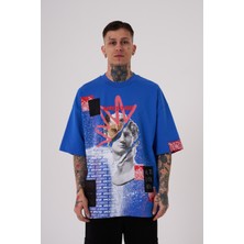 Machinist Erkek Macstar Statue Baskılı Oversize Mavi Tişört