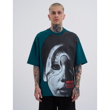 Machinist Erkek Macstar Snake Face Oversize Petrol Yeşili Tişört