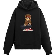 Colermi Müzisyen Ayıcık  Kadın ve Erkek Sweatshirt Pamuklu Baskılı Ayıcıık Tasarım Hoodie Doğum Günü Hediyesi Pamuklu Ayıcık Tasarım Kapşonlu Sevgiliye Ayıcık Baskılı Kapşonlu Sweatshirt