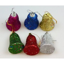 Sole Yıllbaşı Çam Ağacı Süsü Simli Çan Noel Ağacı Süsü 6 Lı 5 cm