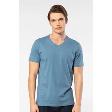 Cacharel 2170 Erkek Modal Pamuk V Yaka Kısa Kollu T-Shirt-Indigo