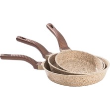 Oms 3737 Fry Pan Döküm Granit 3 Parça Tava Seti Kumbeji (20-24-28 Cm)