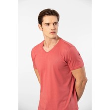 Cacharel 2170 Erkek Modal Pamuk V Yaka Kısa Kollu T-Shirt-Mercan