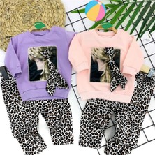 Baby Net Leopar Desenli Toka Detaylı 2'li Kız Takım