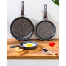 Oms 3737 Fry Pan Döküm Granit 3 Parça Tava Seti Siyah (20-24-28 Cm)