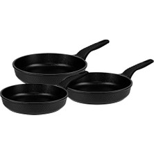 Oms 3737 Fry Pan Döküm Granit 3 Parça Tava Seti Siyah (20-24-28 Cm)