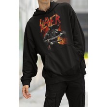 Fuddy Moda Unisex Rock Band Slayer Baskılı Kapüşonlu Sweatshirt, Oversize Rock Metal Müzik Baskılı Hoodie