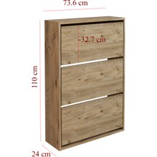 Jest Dekor Konsept Atlantik Çam Ahşap 3 Bölmeli Düşer Kapaklı Ayakkabılık, 18 Çift Ayakkabı Kapasiteli - Ergonomik Tasarım, Demonte