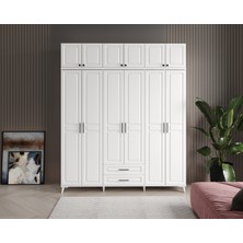 GuneyStore Ücretsiz Montaj - %100 MDF Gözde 6 Kapaklı Yüklüklü Beyaz Gardırop - MDF Dolap - Elbise Dolabı