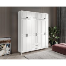 GuneyStore Ücretsiz Montaj - %100 MDF Gözde 6 Kapaklı Yüklüklü Beyaz Gardırop - MDF Dolap - Elbise Dolabı