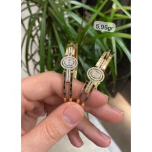 ÇGK KUYUMCULUK Yuvarlak Baget Taşlı Kelepçe  Altın Bilezik CGKKLP0079