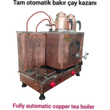 2 Demlikli Bakır Çay Ocağı Osmanlı Tuğra Model 2 Gözlü Bakır Çay Kazanı Elektrik + Tüplü Bakır Çay Semaveri Ets Sistemli