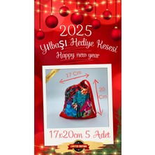 Agnes GP Özel Tasarım 2025 Happy New Year Yılbaşı Konseptli Kurdeleli Hatıra Kesesi Çuvalı (17X20CM) 1 Adet