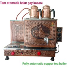 2 gözlü Bakır Çay Ocağı Bakır Çay Kazanı Elektrik + Doğalgazlı GAZ EMNİYET KİLİT SİSTEMLİ Ce Belgeli Gazmer Onaylı  Ventil Sistemli Termukulp Sistemli Bakır Çay Semaveri.