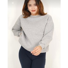 Bisiklet Yaka Gri Üç Iplik Şardonlu Sweatshirt