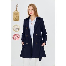 Pastelastore Esnek Pamuk Gabardin Kısa (80CM) Omuz Apoletli Kemerli Kadın Trençkot 1120