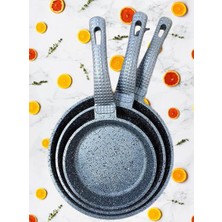 Oms 3737 Fry Pan Döküm Granit 3 Parça Tava Seti Gri (20-24-28 Cm)