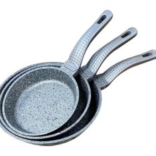 Oms 3737 Fry Pan Döküm Granit 3 Parça Tava Seti Gri (20-24-28 Cm)