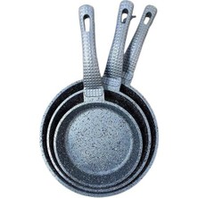 Oms 3737 Fry Pan Döküm Granit 3 Parça Tava Seti Gri (20-24-28 Cm)