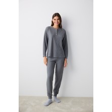 Penti Koyu Gri Waffle Koyu Gri Pantolon Pijama Takımı
