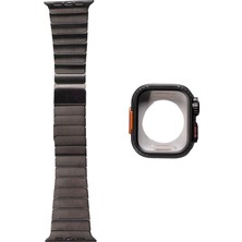 Lopard Apple Watch 7 45MM Sert Kasa Koruyuculu Metal Kordon Bilek Boyu Ayarlı KRD-126