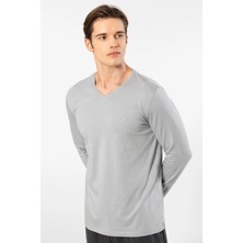Cacharel Erkek %50 Modal, %50 Pamuk V Yaka Uzunkol T-Shirt