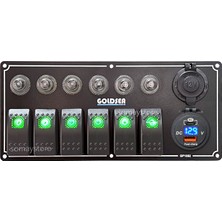 Goldsea Switch Panel Otomatik Sigortalı Şarj + Voltmetreli Usb Type-C Soketli 12-24v 105X180mm Yeşil