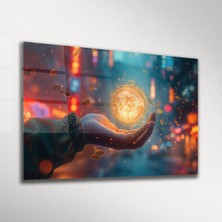 Avuç Içinde Güneş Bitcoin Soyut Cam Tablo