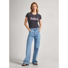 Pepe Jeans Bisiklet Yaka Baskılı Koyu Gri Kadın T-Shirt PL505834