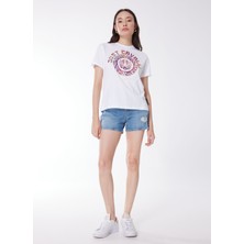 Just Cavalli Yuvarlak Yaka Baskılı Beyaz Kadın T-Shirt 76PAHC08