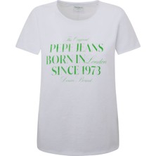 Pepe Jeans Bisiklet Yaka Baskılı Beyaz Kadın T-Shirt PL505822
