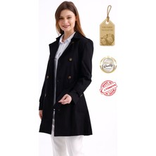 Pastelastore Esnek Pamuk Gabardin Kısa (80CM) Omuz Apoletli Kemerli Kadın Trençkot 1120