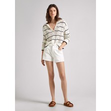 Pepe Jeans Yüksek Bel Regular Straight Beyaz Kadın Denim Şort PL801115