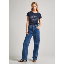 Pepe Jeans Bisiklet Yaka Baskılı Lacivert Kadın T-Shirt PL505822
