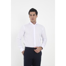 Brianze Beyaz Ata Yaka Damatlık Slim Fit Gömlek ( Kol Düğmesi Hediye ) M