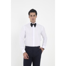Brianze Beyaz Ata Yaka Damatlık Slim Fit Gömlek ( Kol Düğmesi Hediye ) M