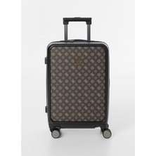 Guess Koyu Kahve Çekçekli Sert Valiz Verona Cabın Trolley - Make Up Case