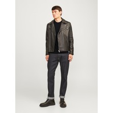 Jack & Jones Dik Yaka Fitted Siyah Erkek Kazak 12257771_JJEPERFECT Knıt Crew Neck