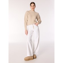 E 4.0 Design Studio x Fabrika Yüksek Bel Geniş Paça Geniş Fit Beyaz Kadın Denim Pantolon F4WL-PNT W72