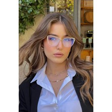 Falan Eyewear Kitty Kadın Blue Block Gözlük Gold-Krem