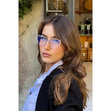 Falan Eyewear Kitty Kadın Blue Block Gözlük Gold-Krem