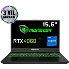 Monster Tulpar T5 V23.4.8 Intel Core I7 12700H 64 GB Ram 1 Tb SSD 8 GB Rtx 4060 Freedos 15,6" Fhd 144 Hz Oyun Bilgisayarı