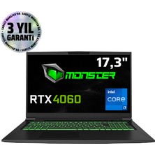 Monster  Tulpar T7 V20.6 Intel Core i7 13700H 16 GB RAM 500 GB SSD 8 GB  RTX 4060 FreeDOS 17,3" FHD 144 Hz Oyun Bilgisayarı