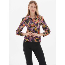 Selen Polo Yaka Emprime Mor Kadın Bluz 24KSL8977