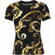 Versace Jeans Couture Yuvarlak Yaka Baskılı Siyah Kadın T-Shirt 77HAH608