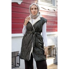 Kadın Kürk Detaylı Kapitone Yelek -PMK346