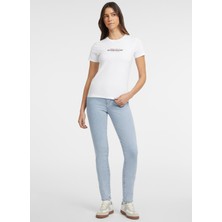 Guess Jeans Klasik Yaka Beyaz Kadın T-Shirt Gj Ss Cn Slım Amerıc - Mıd Organıc