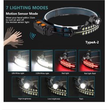 Gaman Çok Işlevi Olan Sensör Far LED 7mod Kırmızı Flaşörlü Su Geçirmez Yüksek Güç USB Şarjlı Kafa Feneri